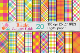 Bright Summer Plaid Digital Paper: Vibrant Orange and Yellow Plaid Patterns for Creative Projects
