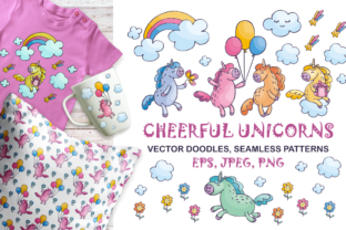 Cheerful Unicorns - Vector Doodles & Patterns