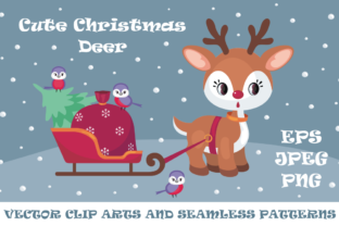 Cute Christmas Deer Vector Clip Arts and Seamless Patterns