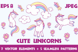 Cute Unicorns Vector Elements and Patterns