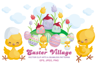 Easter Village Vector Clip Arts and Seamless Patterns