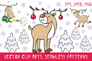 Funny Deer Christmas Clipart & Seamless Patterns