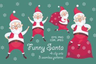 Funny Santa. Christmas Clip Arts and Seamless Patterns.