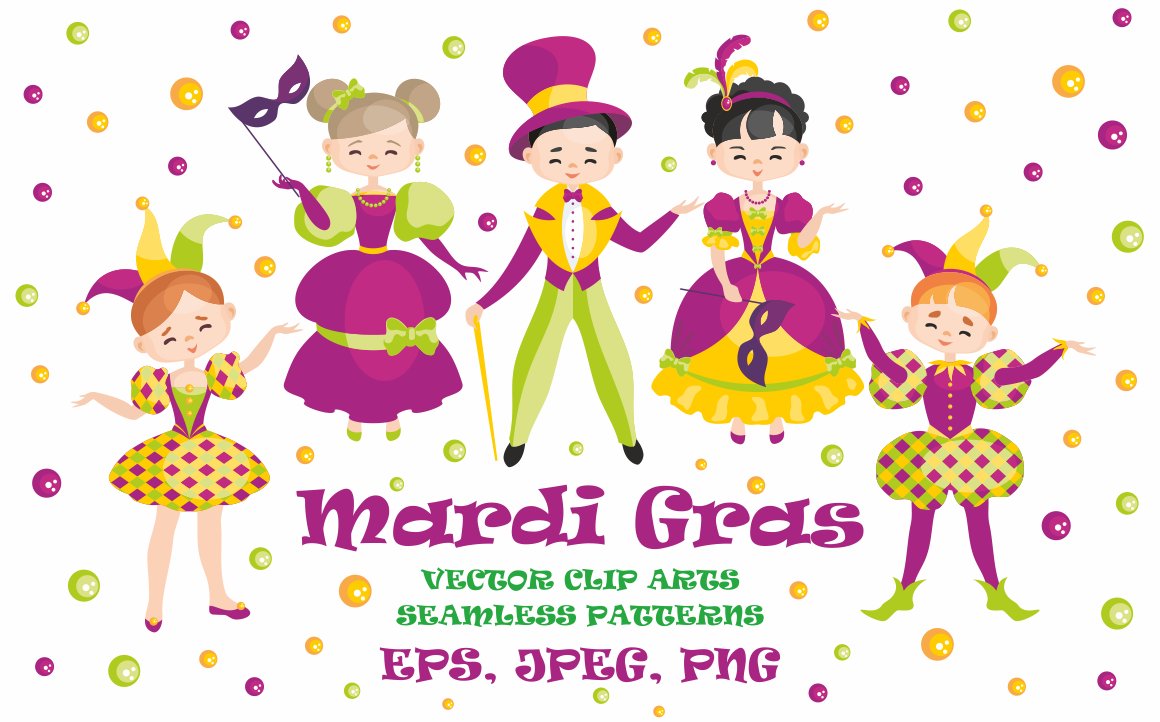 Mardi Gras Mini Set: Vector Clip Arts & Patterns