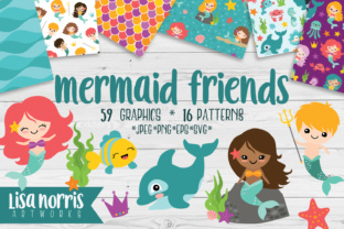 Mermaid Friends Clip Art, Patterns