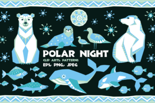 Polar Night. Vector Clip Arts and Seamless Patterns in Ethnic Style.
