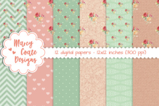 Shabby Rose, Peach Green Patterns: Timeless Digital Backdrops for Creative Crafters and Design Professionals
