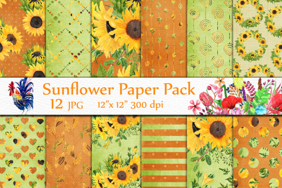 Sunflower Digital Papers: Yellow Backgrounds & Patterns